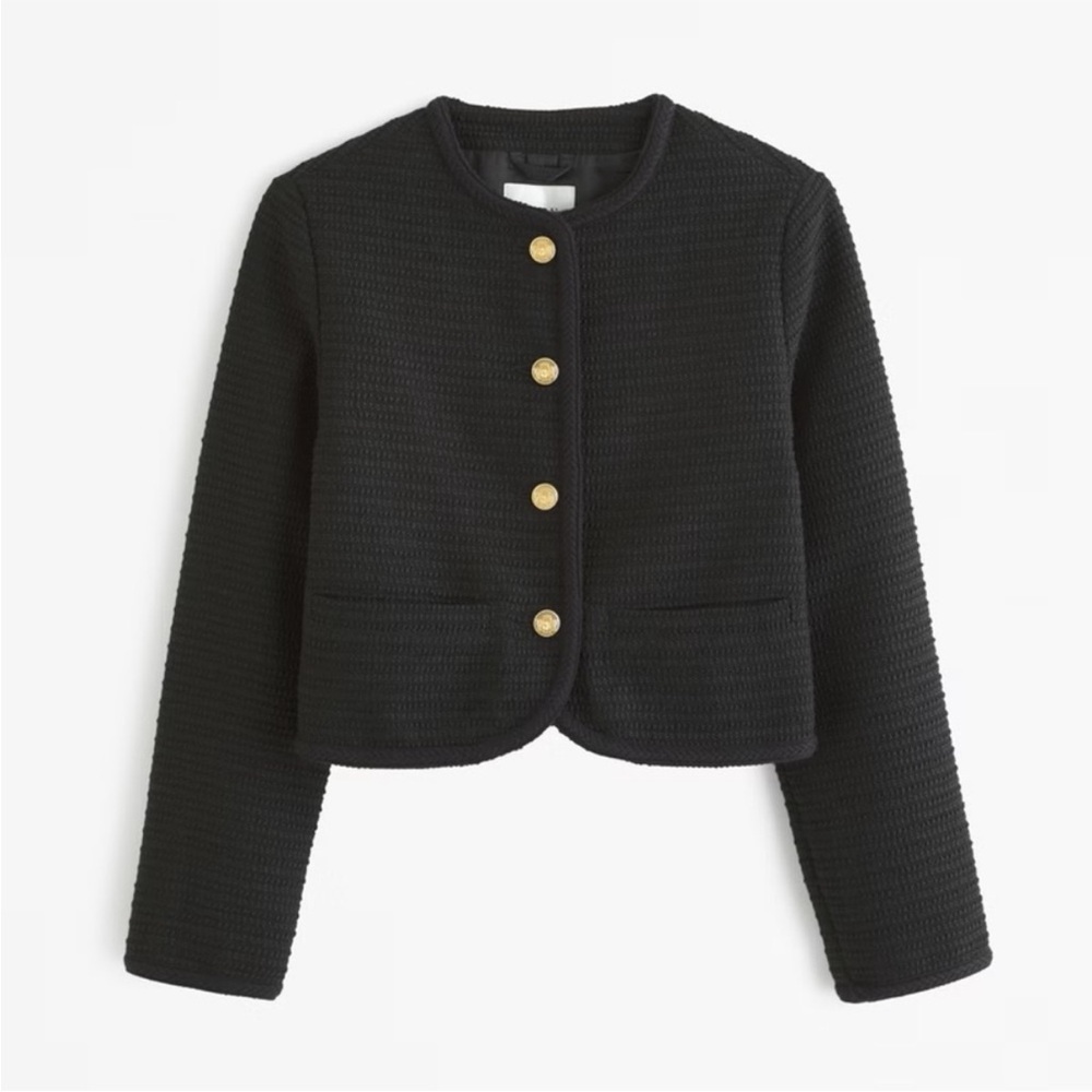 Abercrombie & Fitch Black Collarless Tweed Blazer Jacket XL